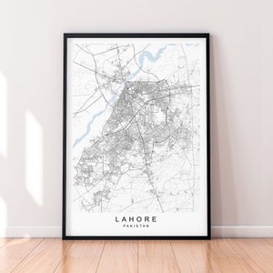 Lahore City Map Print Poster Minimalist Home Lahore Pakistan Map Poster Wall Art Decor