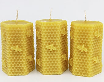 3pcs Handmade 100% Natural Beeswax Bee House Hive Honeycomb Block Candles   Gift Present