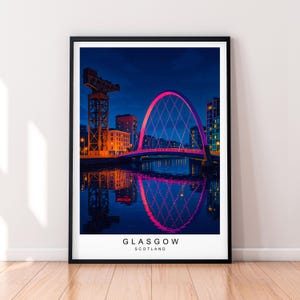 Glasgow Night River View Illustration Poster Unframed Scottish Art Print