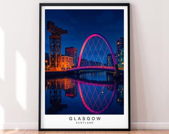 Glasgow Night River View Illustration Poster Unframed Scottish Art Print