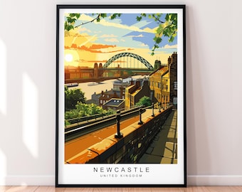 Newcastle upon Tyne Sunset Illustration Print Newcastle upon Tyne UK Poster Wall Art Gift Unframed Print