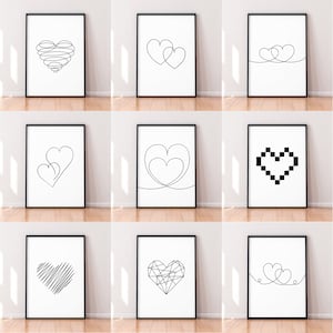 Heart Love Line Art Print Poster Minimalista Simple Sin marco Decoración para el hogar Tamaños A3,A4,A5, 12x16, 11x14, 8x10,6x8,5x7,4x6