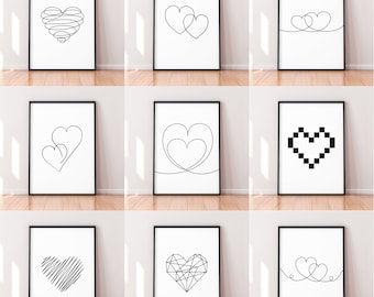Heart Love Line Art Print Poster Minimalist Simple Unframed Home Décor Sizes A3,A4,A5, 12x16, 11x14, 8x10,6x8,5x7,4x6