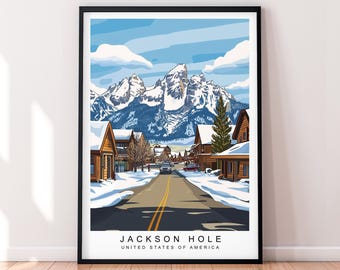 Jackson Hole Wyoming Winter Art Print Illustration Jackson Hole Wyoming USA Poster Wall Art Gift Unframed Print