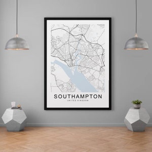 Southampton City Map Print Minimalist Home Southampton  England Map Poster Wall Decor