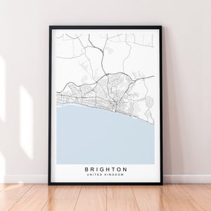 Brighton England Stadt Karte Druck Minimalist Home Brighton Vereinigtes Königreich Karte Poster Wand-Dekor