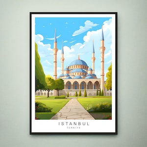 Istanbul Mosque Illustration Print The Blue Mosque Istanbul Poster Gift Unframed Print