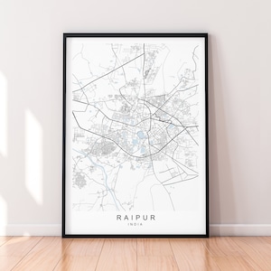 Raipur City India Kaart Print Poster Minimalistisch Home Raipur India Town City Map Poster Wall Art Decor