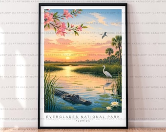 Everglades National Park Florida Unframed Illustration Art Everglades Print Everglades Poster Everglades Wall Art Alligator Bird Decor