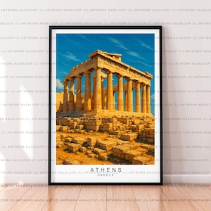 Poster di Atene, Grecia, illustrazione senza cornice, stampa artistica con il tempio del Partenone, stampa di Atene