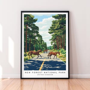 New Forest National Park reizen kunst illustratie afdrukken New Forest National Park poster muur kunst cadeau ingelijste print