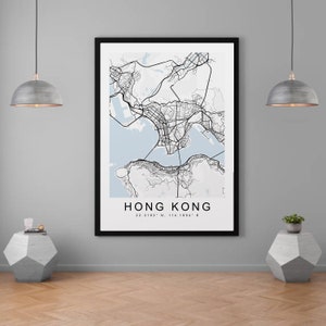 Hong Kong Stadt Karte Druck Minimalist Home Map Poster Wand-Dekor
