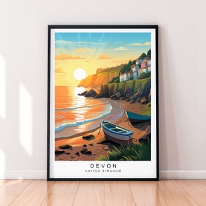 Devon Travel Print Devon Sunset Ilustração Art Poster Presente Impressão sem moldura