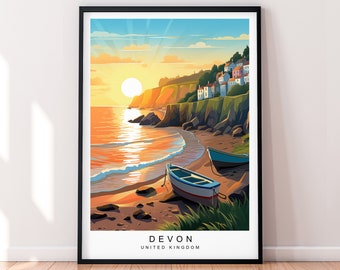 Devon Reise-Druck Devon Sonnenuntergang Illustration Kunst Poster Geschenk Ungerahmt Druck