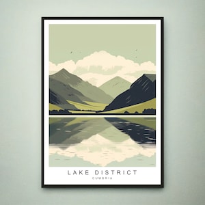Lake District Illustration Print Lake District Green Travel Poster Gift Unframed Print