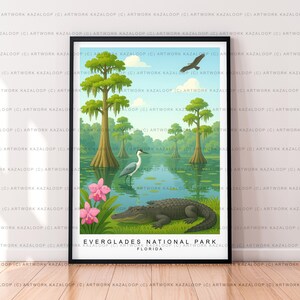 Everglades National Park Florida Unframed Illustration Art Everglades Print Everglades Poster Everglades Wall Art Alligator Bird Decor