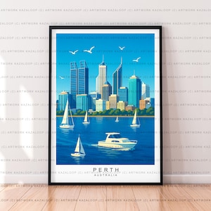 Perth Australia Unframed Illustration Print Poster Art, Perth Travel Print, Perth Wall Art, Perth Poster, Perth Illustration Artwork