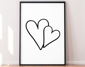 Double Heart Love Thick Lines Line Art Poster Wall Art Minimalist Print