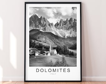 Dolomites Alps Hills Italy Mountains Print Travel Poster Minimalist Home Travel Mountain Poster Wall Decor