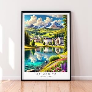 St Moritz Schweiz Illustration Druck Poster Ungerahmt Kunst