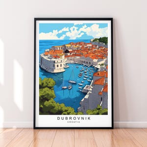 Illustrazione artistica della città vecchia di Dubrovnik Poster Scena del porto mediterraneo