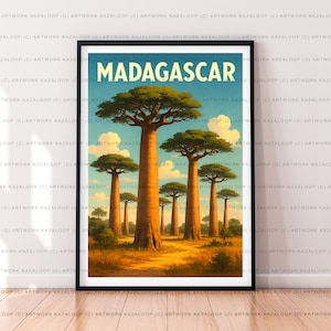 Madagascar Baobab Trees Unframed Wall Art Travel Landscape Madagascar Illustration Print