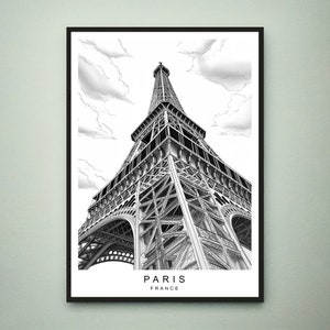 Paris Eiffel Tower Minimalistic Line Art Black and White France Capital City Print Minimalist Home Travel Poster Wall Art Decor