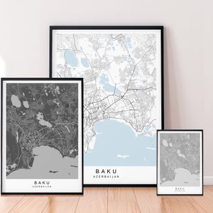 Baku City Map Print Minimalist Baku Azerbaijan Home Map Poster Wall Decor - Mixed Colours Available