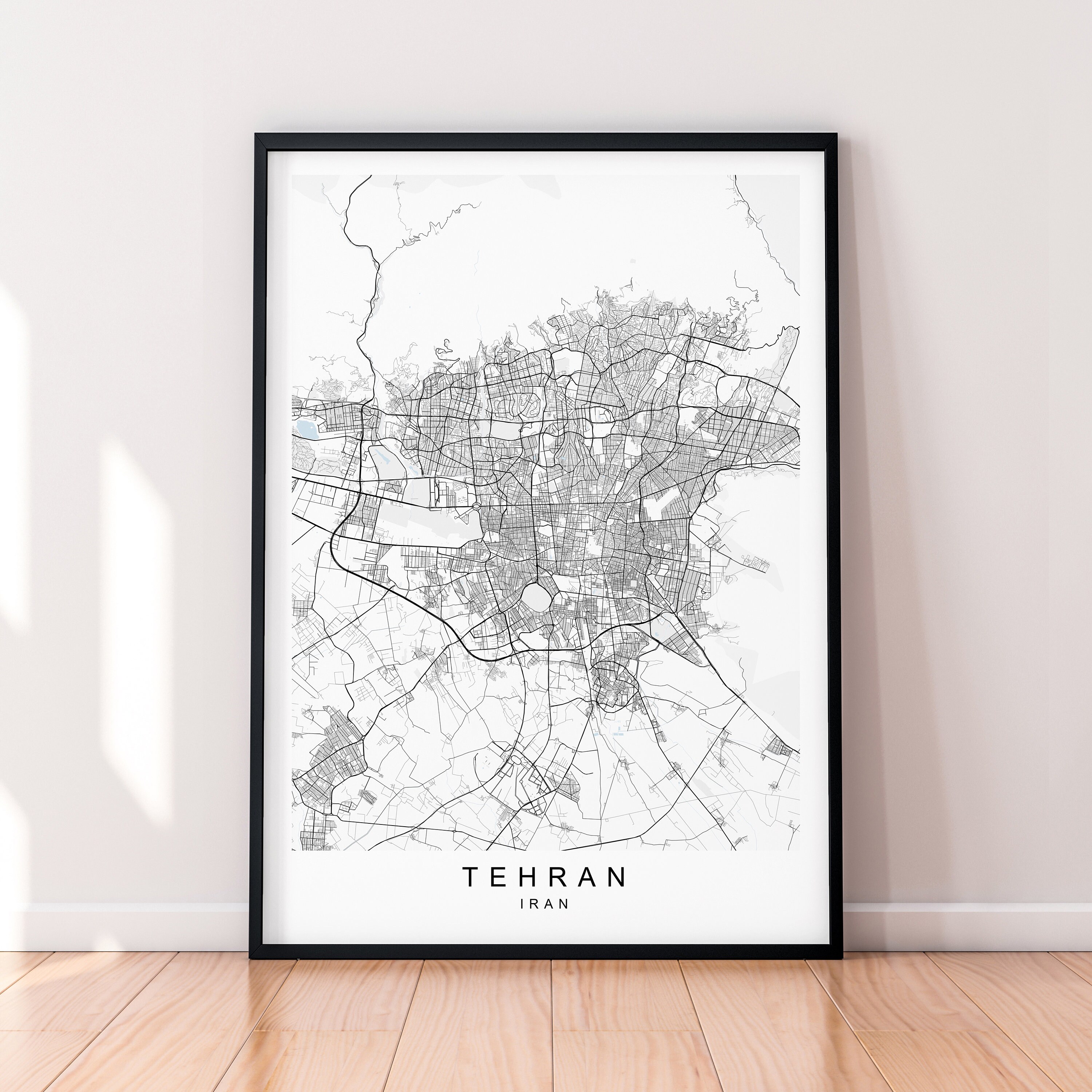 Tehran City Map Print Poster Minimalist Home Decor Tehran Iran Map Poster Wall Art Decor