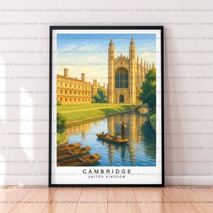 Cambridge Picturesque Travel Print Illustration Cambridge United Kingdom Poster Wall Art Gift Unframed Print