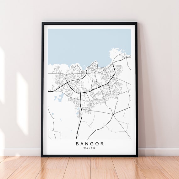 Buy Bangor Town Wales State Map Print Poster Minimalist Home Decor