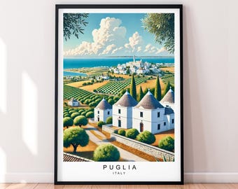 Trulli Houses Puglia Italy Illustration Poster Art