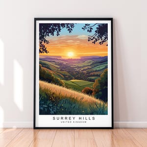 Pôr do sol em Surrey Hills Arte Ilustração Impressão Pôster do Parque Nacional de Surrey Hills Arte de parede Presente Impressão sem moldura