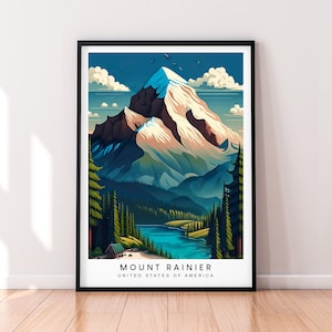 Ilustração do Monte Rainier, pôster de viagem do estratovulcão do Monte Rainier, presente, impressão sem moldura