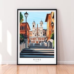 Stampa artistica di viaggio di Scalinata di Trinità dei Monti a Roma Illustrazione di Scalinata di Trinità dei Monti a Roma Poster di arte murale Regalo Stampa senza cornice
