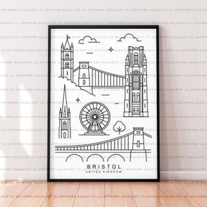 Bristol Unframed Illustration Print Poster Art With Historic Architecture And Famous Landmarks Bristol Minimalist Line Design