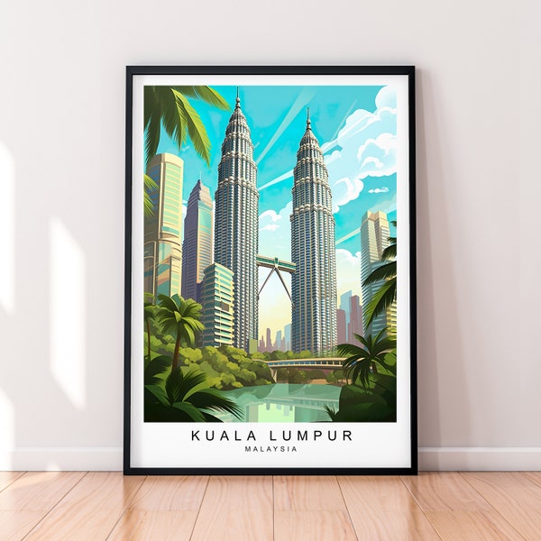Kuala Lumpur Illustration Print Kuala Lumpur Twin Towers Travel Poster Gift Unframed Print