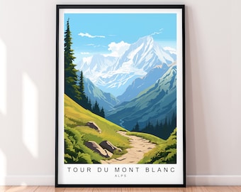 Tour du Mont Blanc Travel Print Tour du Mont Blanc Hiking Illustration Art Poster Gift Unframed Print