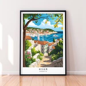 Stampa artistica di viaggio dell'isola di Hvar, illustrazione di Hvar, Croazia, poster, arte murale, regalo, stampa senza cornice