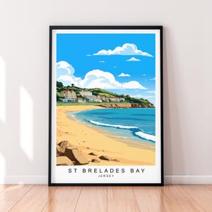 Jersey St Brelades Bay Channel Island Illustrazione Stampa St Brelades Bay Jersey Poster di viaggio Regalo Stampa senza cornice