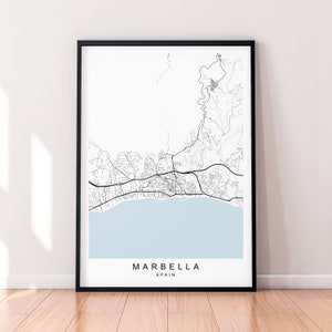 Mapa de la ciudad de Marbella España impresión minimalista Marbella España mapa de la ciudad cartel decoración de la pared