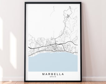 Marbella City Map Spanje Print Minimalistisch Marbella Spanje Town Map Poster Wall Decor