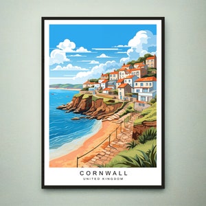 Stampa di viaggio della Cornovaglia Illustrazione della costa della Cornovaglia Poster artistico Regalo Stampa senza cornice