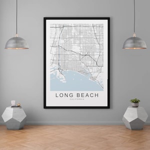 Long Beach carte Californie carte impression minimaliste maison carte affiche décoration murale