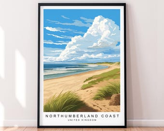 Northumberland Coast Illustration Print Northumberland Coast UK Poster Wall Art Gift Unframed Print