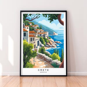 Crete Greece Illustration Print Unframed Coastal Village Poster Wall Art