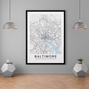 Baltimore Maryland USA City Map Print Minimalist Home Map Poster Wall Decor