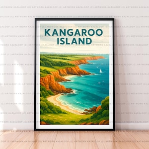 Stampa artistica con illustrazione costiera senza cornice di Kangaroo Island con spiaggia e scogliere, Kangaroo Island, Australia