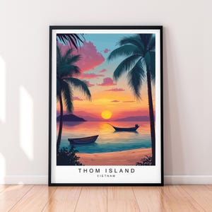 Thom Island Travel Sunset Beach Illustrazione Stampa Thom Island Phu Quoc Poster Wall Art Regalo Stampa senza cornice