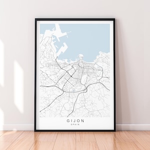 Gijón Karte Poster Illustration Gijón Spanien Karte Poster Wandkunst Geschenk Ungerahmter Druck
